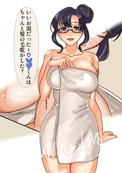 お風呂上りほかほかお母さんにおっきしたのを見つかって授乳手コキしてもらっちゃう絵