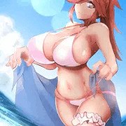 新水着衣装のアザナミさんは髪が少し伸びて、パレオひらひらさせ（ry