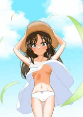 風が吹いて帽子を押えたらワンピースがめくれあがったありす