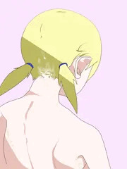 金髪ツインテール　背面　うなじぶっかけ