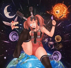 ダブルネックギタースク水 in SPACE