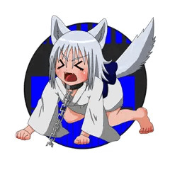 首輪を引っ張る狼娘