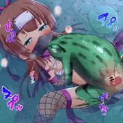 カエルに襲われた忍者ちゃん