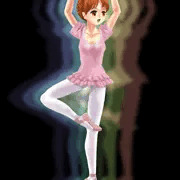 ピンクのスカート付きレオタードで踊る少女
