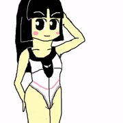 秋田こまちちゃん、ハイレグ競泳水着を着る。