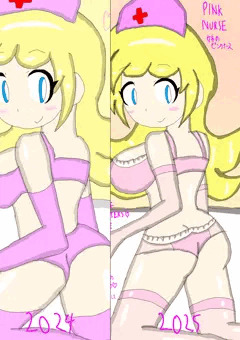 過去絵リメイク！　ピンクとブルーのナース姉妹の下着姿🩷