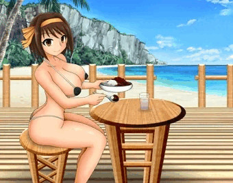 マイクロビキニハルヒちゃんに海の家でカレー食べてもらうだけの絵
