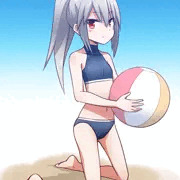 水着でポニテな狼女