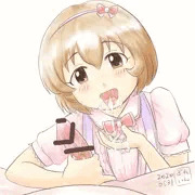 白い何かを手に出す小春ちゃん