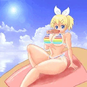 しましまビキニの巨乳化リンちゃん