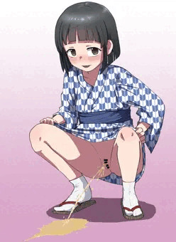 着物少女の野外放尿とおもらし