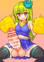 ふたなりチアキミドリさんのガニ股射精応援シチュ