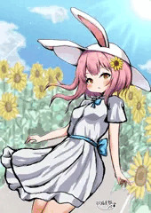 ウサミミ少女とヒマワリ畑