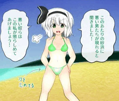 報告の通りビーチに悪い集団を懲らしめに来た妖夢ちゃん