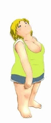 上を見上げるおデブさん