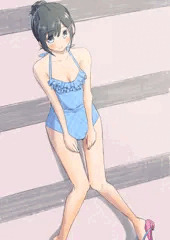 スカートが無いタイプでフリフリなワンピース水着姿の女の子