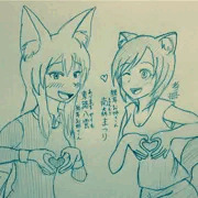 看板娘のきつねとたぬき