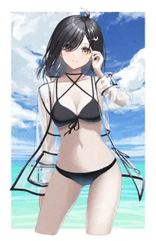 ビニール上着黒水着少女