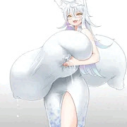 垂れ超乳メガネ白狐セルフ乳揉み噴乳