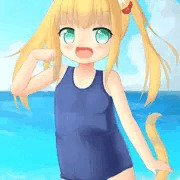 スク水の野良猫と海へ