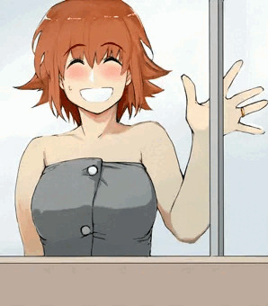 窓から手をふる人妻