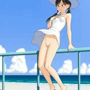海と白ワンピース