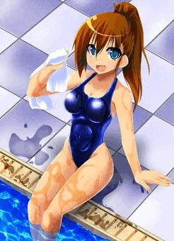 競泳水着とプールサイド。