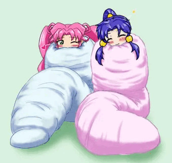 二人揃って簀巻きでほっこり
