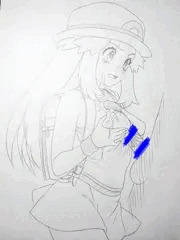 学校帰りのポケモンバトルに負けたリーフちゃん。