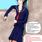 Even if she is over 40, high school girls uniforms look good on her.