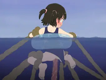 触手の蠢く異世界の海に飛ばされた少女GIFアニメ