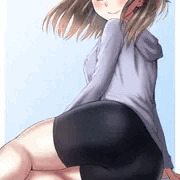 紫パーカーとスパッツの女の子
