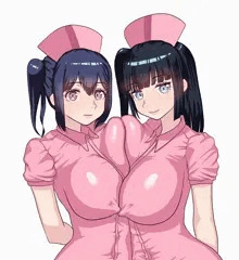 内木亜美&泉頭麗子（２枚） オリジナル ナース 看護婦 看護師 白ニーソ 乳合わせ ふたなり 百合 ふた×女