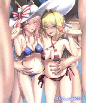 水着なネロと玉藻が