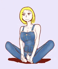 裸のオーバーオールの女の子
