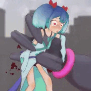 下腹部に巨指がめり込む魔法少女