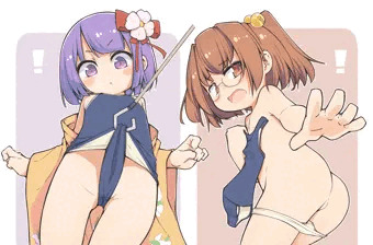びっくりする着替え中の阿求＆小鈴
