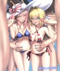 水着なネロと玉藻が
