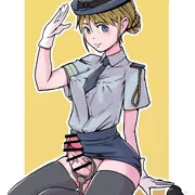 敬礼するふたなり婦警