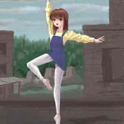 ミニオーバーオールを着て踊るバレエ少女