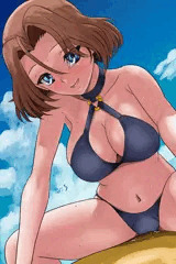 バナナボートに跨がるアズミさん