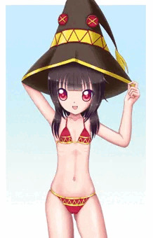 ビキニのめぐみんと色々出してるめぐみん