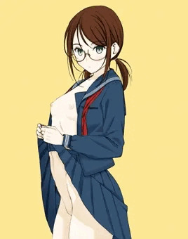 セーラー服×メガネ×たくし上げ差分