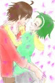 桜吹雪の中で笑いあう冬翔
