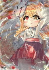 秋のお狐少女は水面に漂う