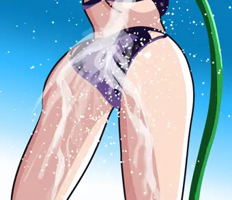 水浴びするムジナ