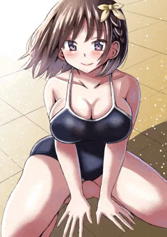 こっちを見つめるスク水JK