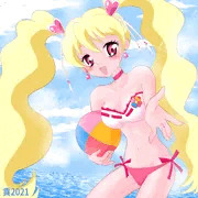 もう10月だけど水着のキュアピーチ