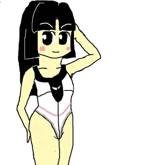 秋田こまちちゃん、ハイレグ競泳水着を着る。