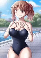 微笑みのスク水ポニテお姉さん